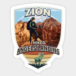 I Hiked Angels Landing in Zion National Park with Bighorn Sheep and Hiker Design for Women Sticker